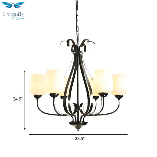 Cream Glass Tulip Chandelier Lamp Vintage 3/6/8 Bulbs Dining Room Pendant In Black With Raindrop