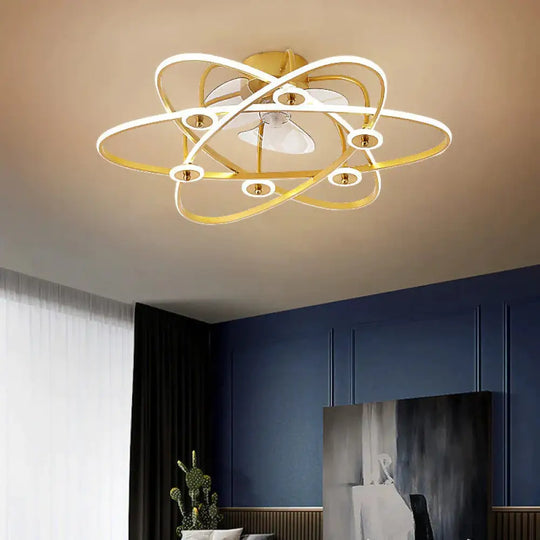Creative Fan Lamp Room Ceiling Golden / Dia 50Cm Stepless Dimming With Remote Control