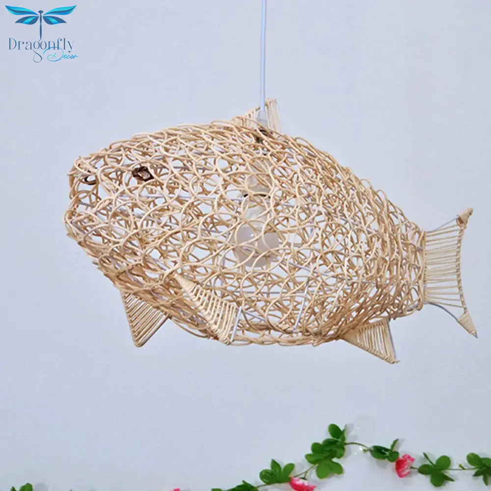 Creative Fish Pendant Lights Hand Woven Rattan Hanging Lamps Restaurant Bedroom Bar Light Fixture