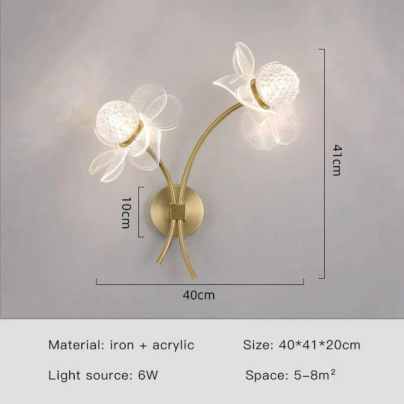 Creative Floral Decorative Gold Led Wall Lamp For Bedroom Bedside Living Room Lighting Fixture