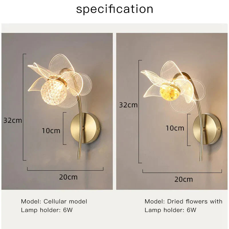 Creative Floral Decorative Gold Led Wall Lamp For Bedroom Bedside Living Room Lighting Fixture