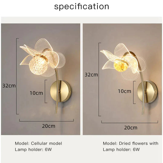 Creative Floral Decorative Gold Led Wall Lamp For Bedroom Bedside Living Room Lighting Fixture