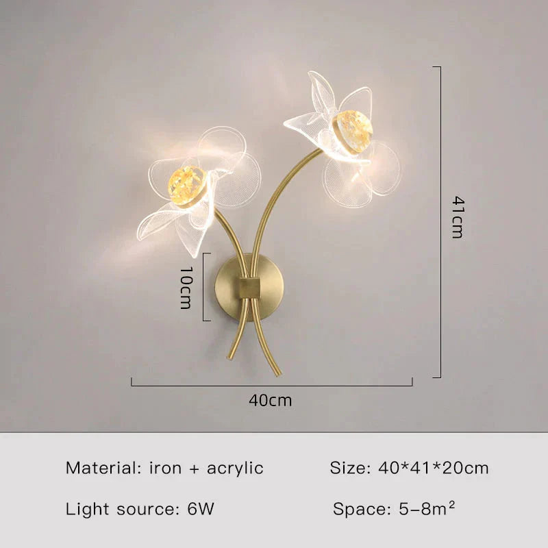 Creative Floral Decorative Gold Led Wall Lamp For Bedroom Bedside Living Room Lighting Fixture