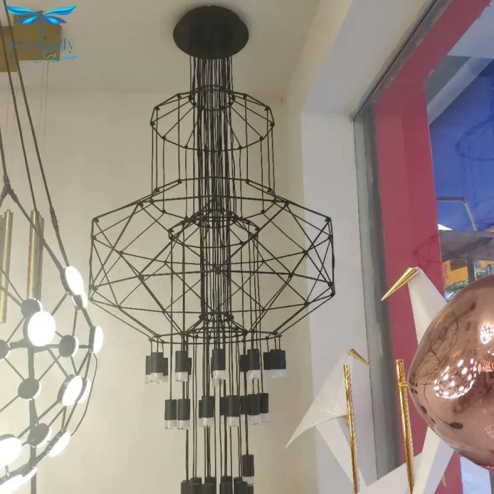 Creative Modern Art Pendant Lamp Light Black Metal Long Wire Simple Shape Kitchen Bar Hanging