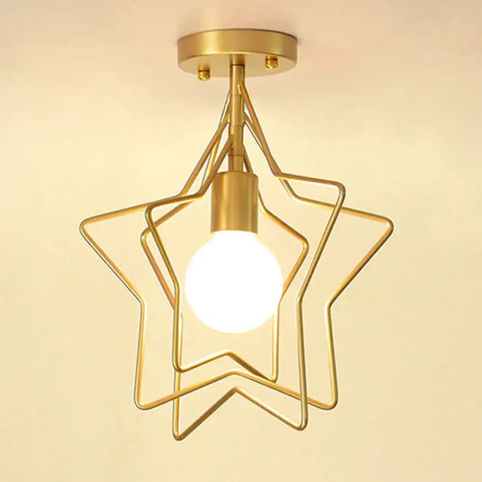 Creative Pentagram Iron Industrial Wind Ceiling Light Retro Circle E27 Black/Gold Lamp For