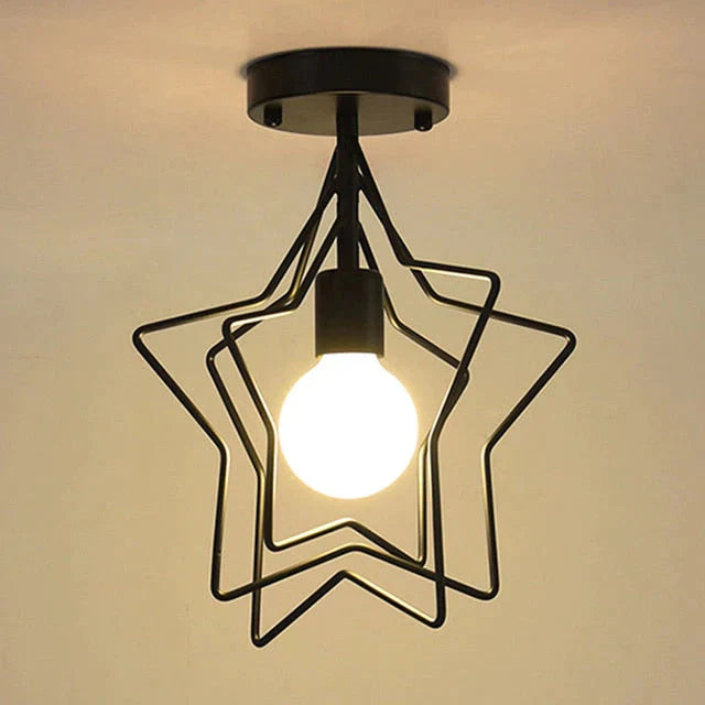 Creative Pentagram Iron Industrial Wind Ceiling Light Retro Circle E27 Black/Gold Lamp For