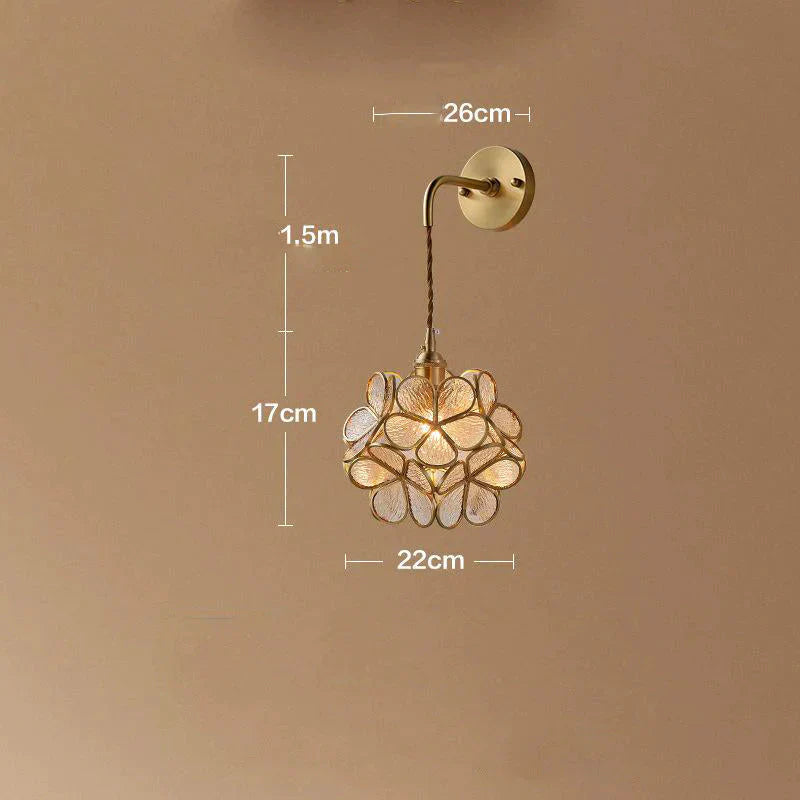 Creative Retro Pure Copper Petal Flower Bedside Bedroom Wall Lamp House Coffee Shop Japanese