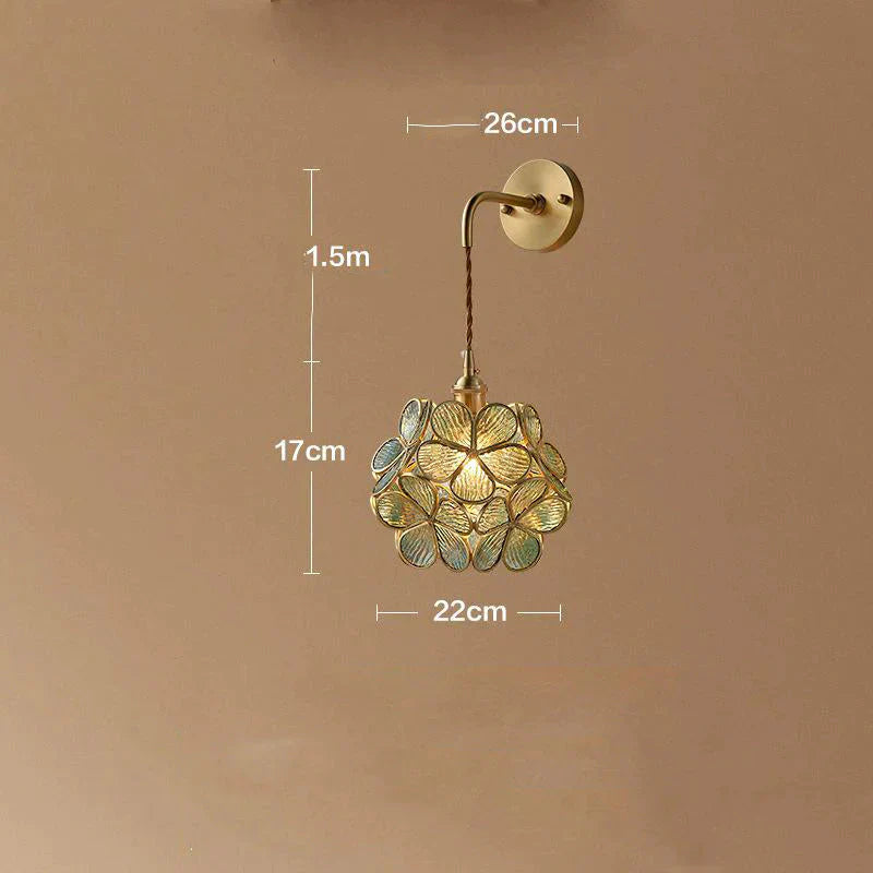 Creative Retro Pure Copper Petal Flower Bedside Bedroom Wall Lamp House Coffee Shop Japanese