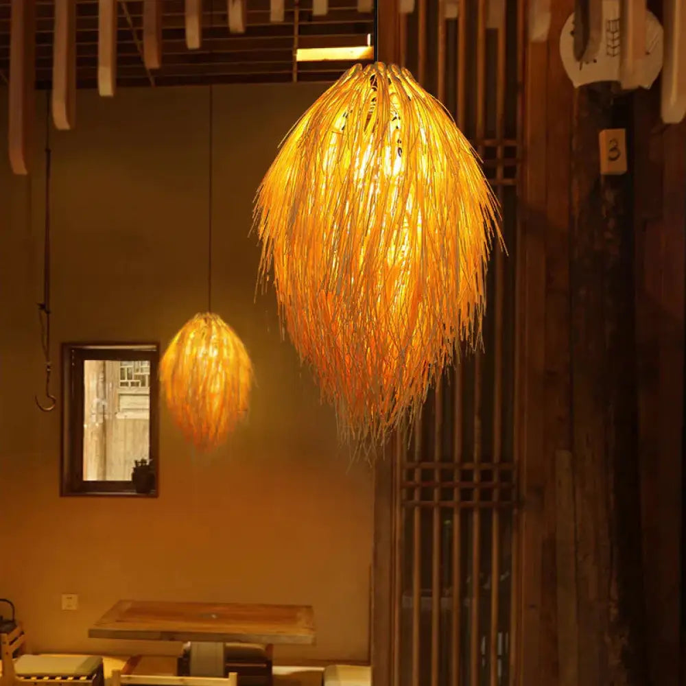 Creative Service Handmade Rattan Lamp Hot Pot Restaurant Bamboo Chandelier Pendant