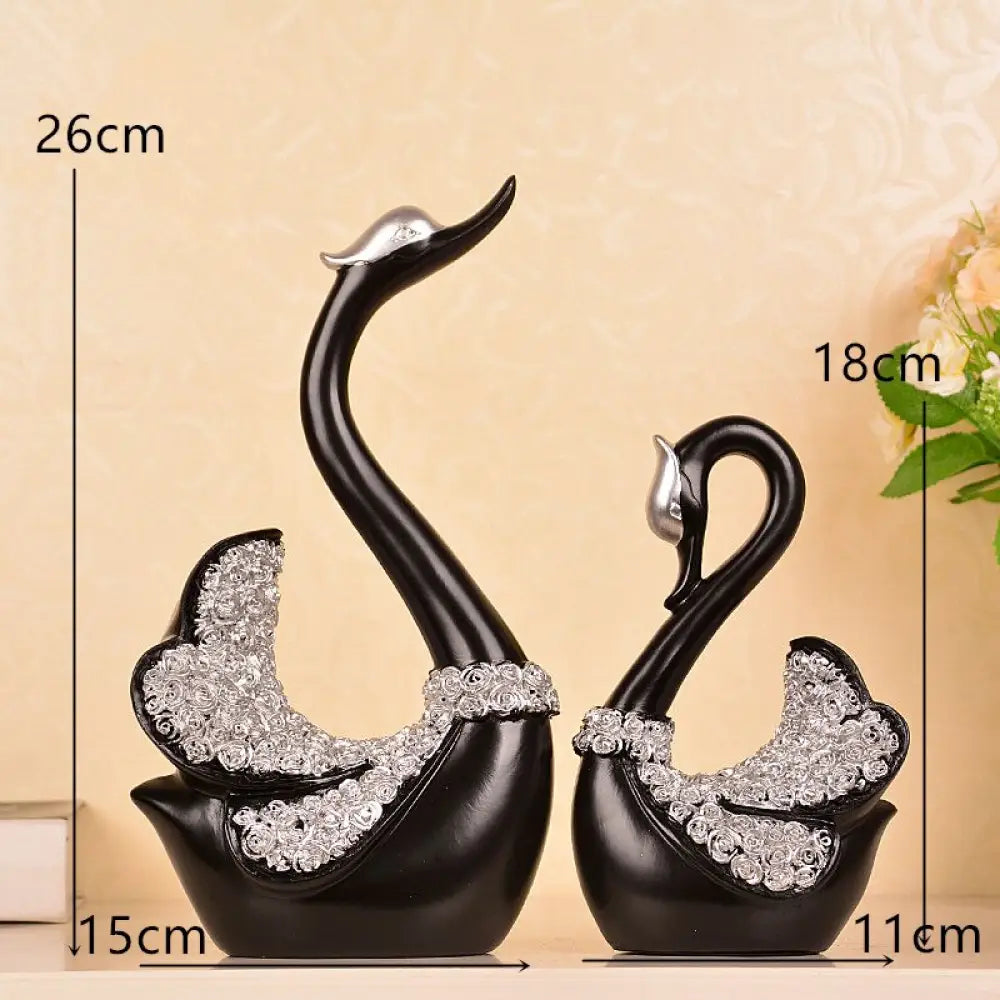 Creative Swan Figurines - Resin Crafts For Bedroom And Living Room Decor A - Black Home Essentials