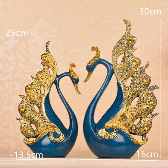 Creative Swan Figurines - Resin Crafts For Bedroom And Living Room Decor C - Blue Home Essentials