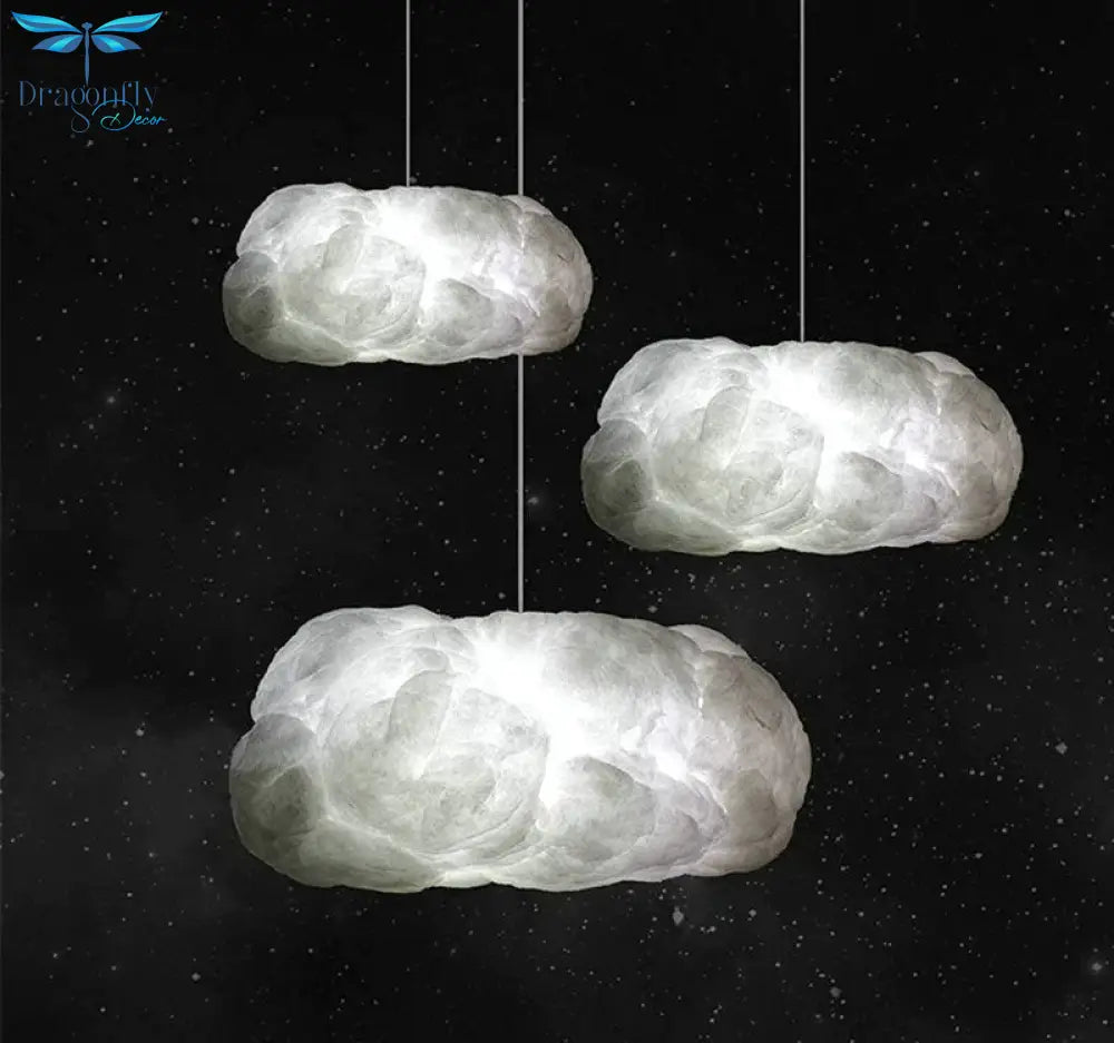 Creative White Cloud Pendant Lamp Silk Cotton E27 Led Stairwell Lights For Coffee Shop Children Kids