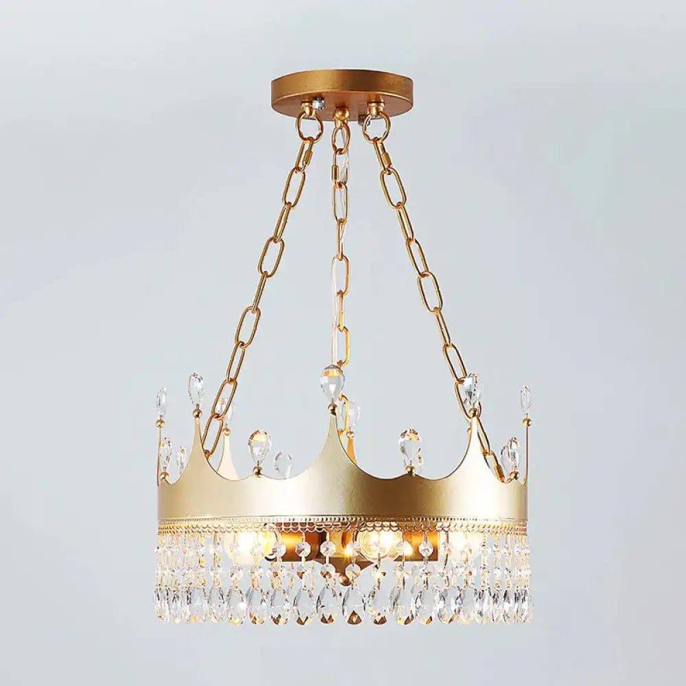 Crown Bedroom Ceiling Chandelier Traditional Metal 5 Heads Gold Hanging Light Fixture With Crystal
