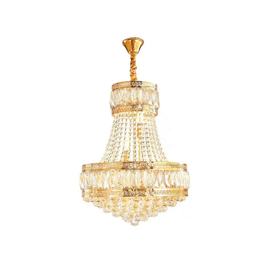 Crystal Basket Shaped Chandelier Vintage 8 - Bulb Parlor Hanging Ceiling Light In Gold