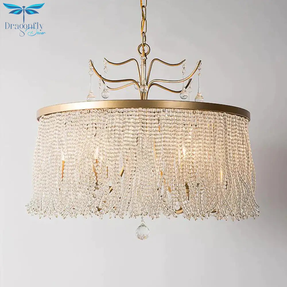 Crystal Beaded Ceiling Chandelier Countryside 6/8 Lights Living Room Suspension Pendant Light In