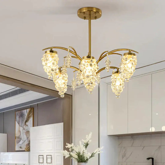 Crystal Beaded Gold Hanging Light Kit Grape Shape 6/8 Heads Bedroom Chandelier Fixture 6 /