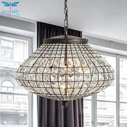 Crystal Beaded Pendant Lamp Vintage Style 3 Lights Hanging Light With Shade In Bronze For Bedroom