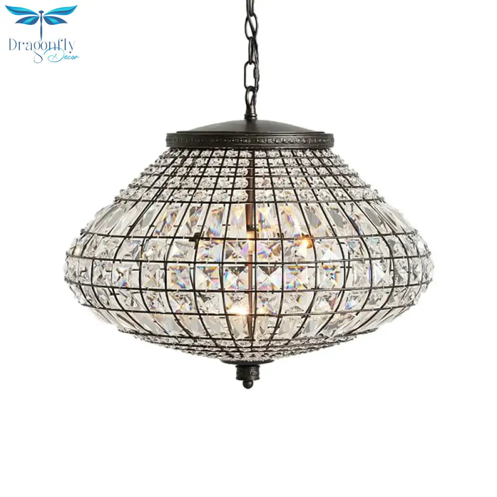Crystal Beaded Pendant Lamp Vintage Style 3 Lights Hanging Light With Shade In Bronze For Bedroom
