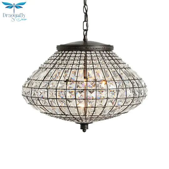 Crystal Beaded Pendant Lamp Vintage Style 3 Lights Hanging Light With Shade In Bronze For Bedroom