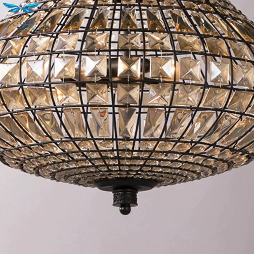 Crystal Beaded Pendant Lamp Vintage Style 3 Lights Hanging Light With Shade In Bronze For Bedroom
