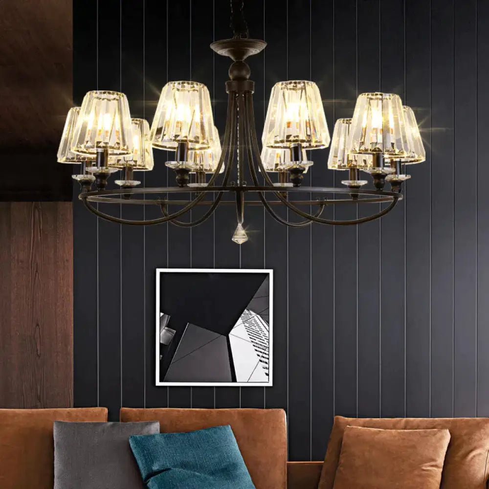Crystal Black Chandelier Light Tapered 4/6/8 Lights Nordic Ceiling Pendant For Dining Room 10 /