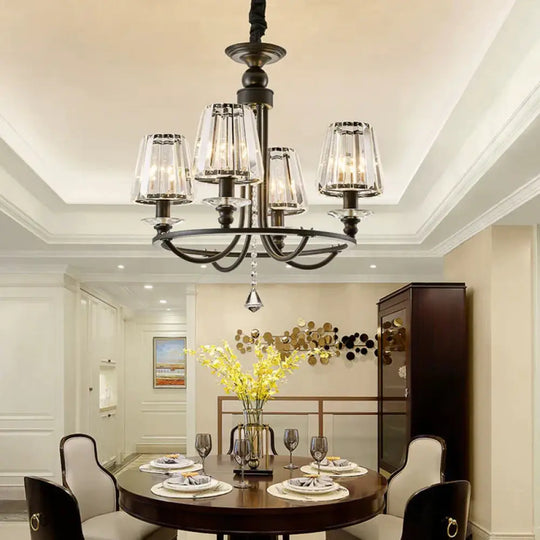Crystal Black Chandelier Light Tapered 4/6/8 Lights Nordic Ceiling Pendant For Dining Room 4 /