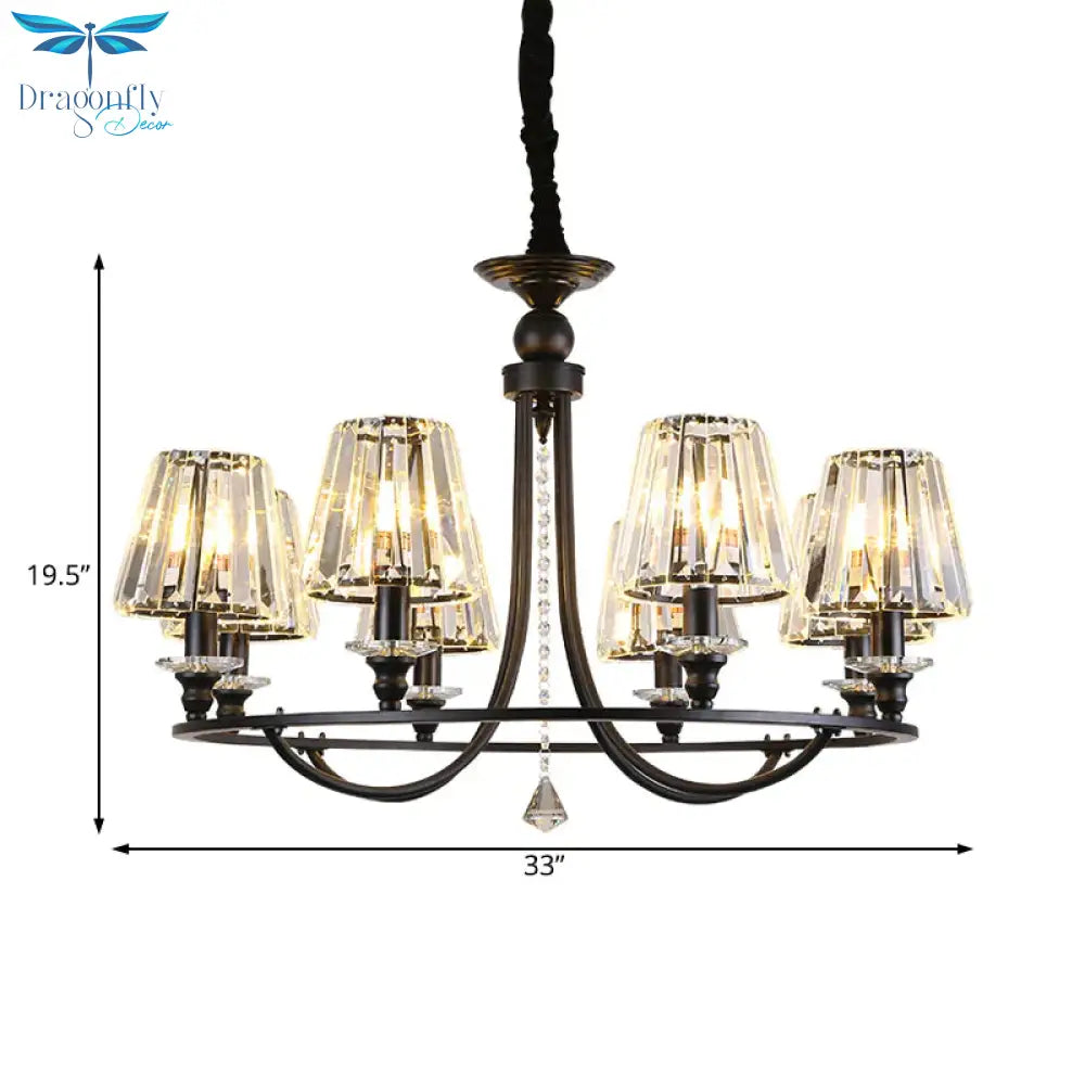 Crystal Black Chandelier Light Tapered 4/6/8 Lights Nordic Ceiling Pendant For Dining Room