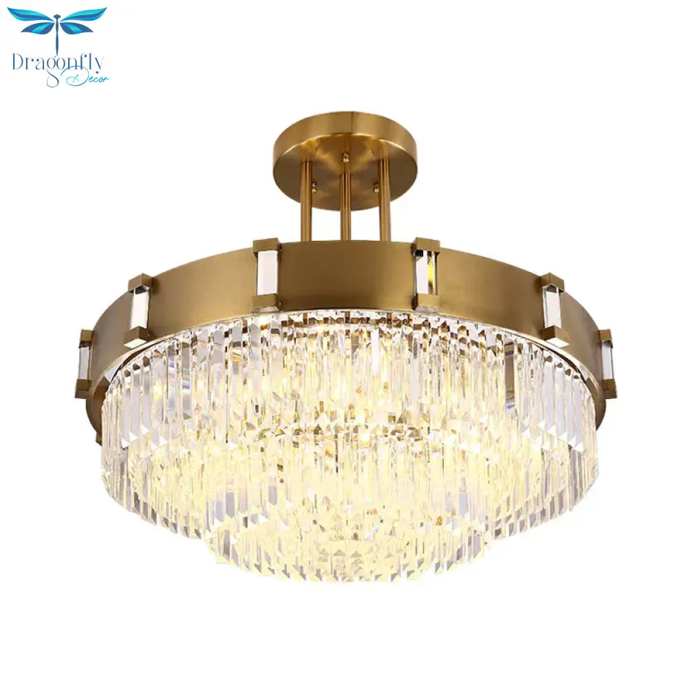 Crystal Block Gold Hanging Chandelier 1/2 - Tier Led Vintage Down Lighting Pendant 12’/16’ Dia
