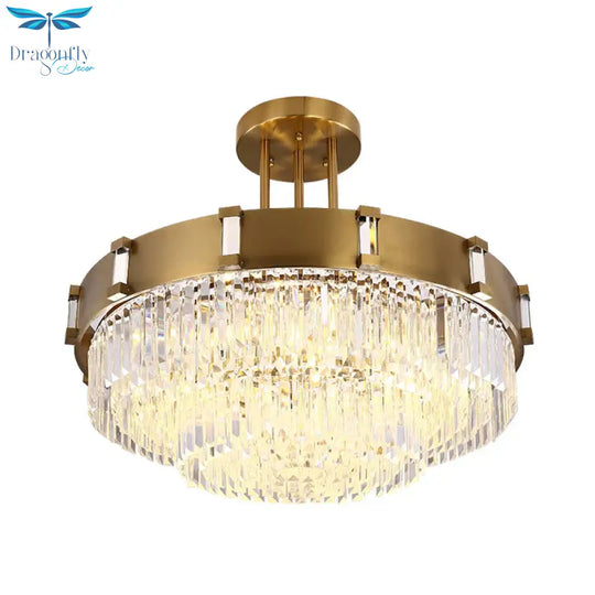 Crystal Block Gold Hanging Chandelier 1/2 - Tier Led Vintage Down Lighting Pendant 12’/16’ Dia