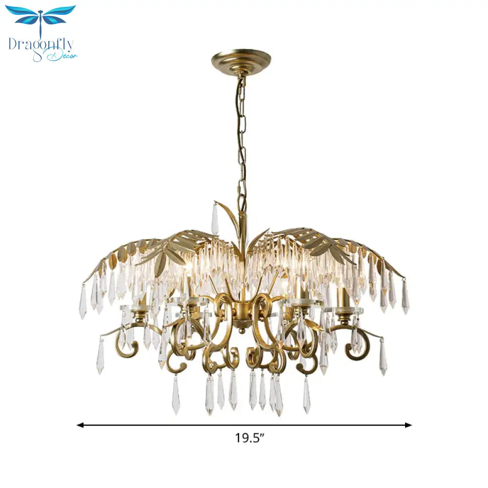 Crystal Brass Hanging Chandelier Leaf - Shaped 3/6/8 Lights Lodge Pendant Light Kit For Living Room