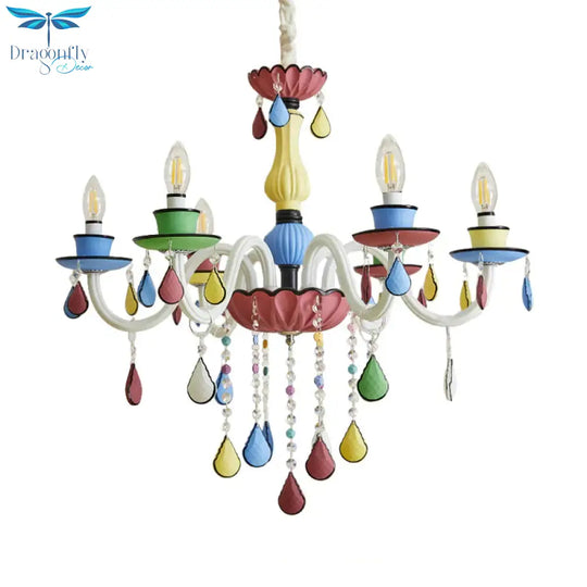 Crystal Candelabra Chandelier Macaron 5/6/8 Lights Blue - Pink - Yellow Hanging Pendant With