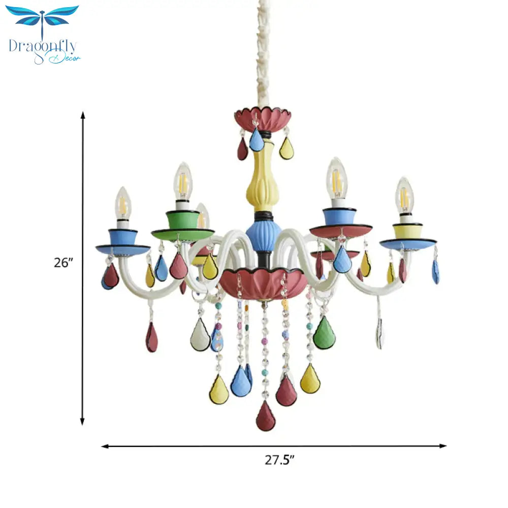 Crystal Candelabra Chandelier Macaron 5/6/8 Lights Blue - Pink - Yellow Hanging Pendant With
