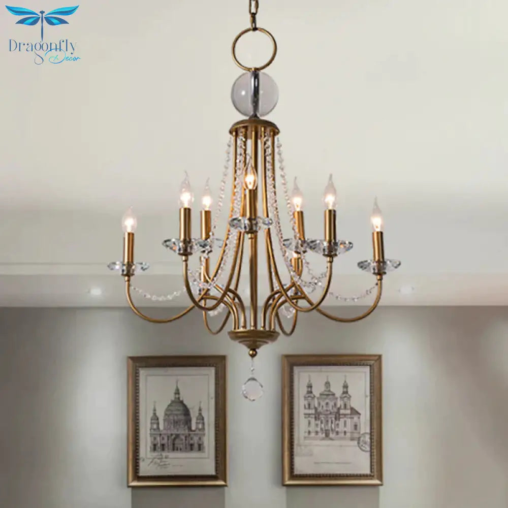 Crystal Candelabra Pendant Chandelier Lodge 9/12 Lights Living Room Hanging Ceiling Light In Brass