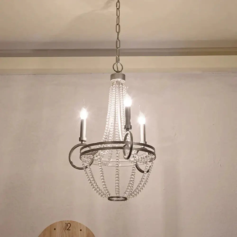 Crystal Candle Chandelier Lamp Retro 3 Heads Silver Ceiling Pendant Light For Living Room