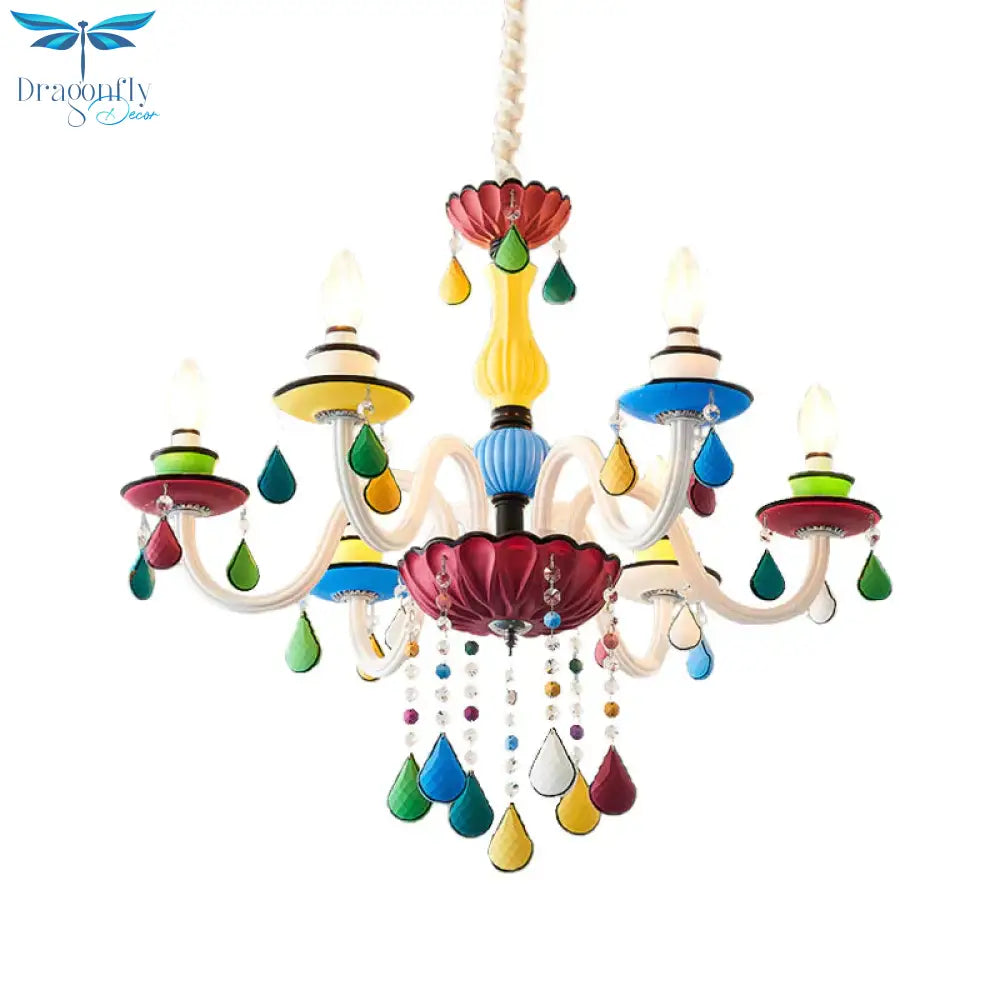Crystal Candle Pendant Lighting Macaroon 5/6/8 Heads Red - Yellow - Blue - Green Chandelier Light