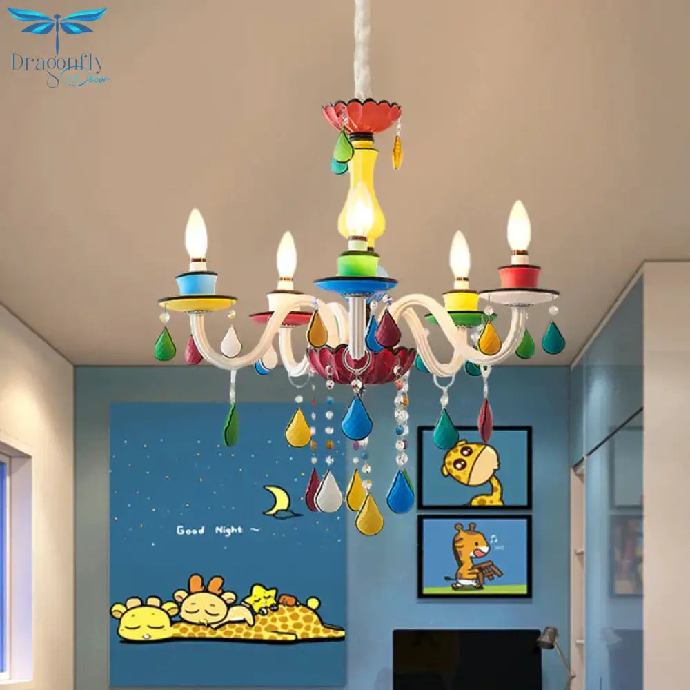 Crystal Candle Pendant Lighting Macaroon 5/6/8 Heads Red - Yellow - Blue - Green Chandelier Light