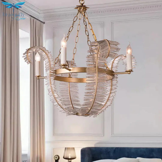 Crystal Candle - Style Hanging Chandelier Simple 4 Lights Brass Pedant Lighting For Bedroom
