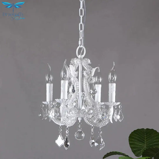 Crystal Coated Candlestick Chandelier Rustic 4 - Head Restaurant Pendant Ceiling Light In White