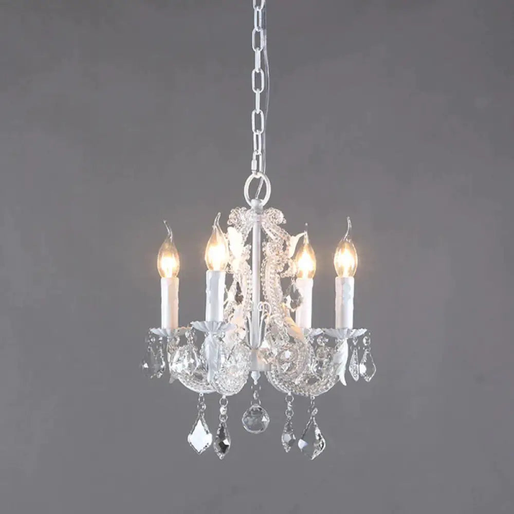 Crystal Coated Candlestick Chandelier Rustic 4 - Head Restaurant Pendant Ceiling Light In White