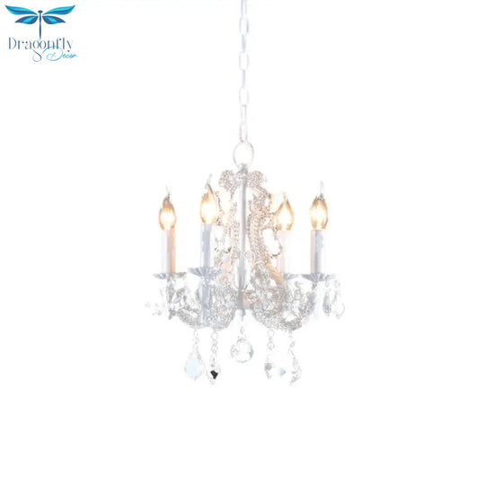 Crystal Coated Candlestick Chandelier Rustic 4 - Head Restaurant Pendant Ceiling Light In White