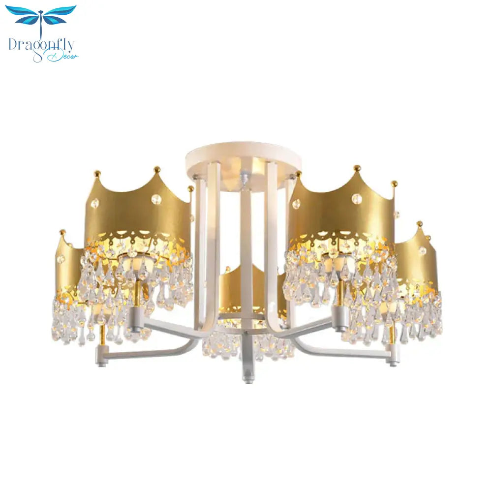 Crystal Crown Ceiling Lamp Modern 5 Bulbs Gold Chandelier Pendant Light For Living Room