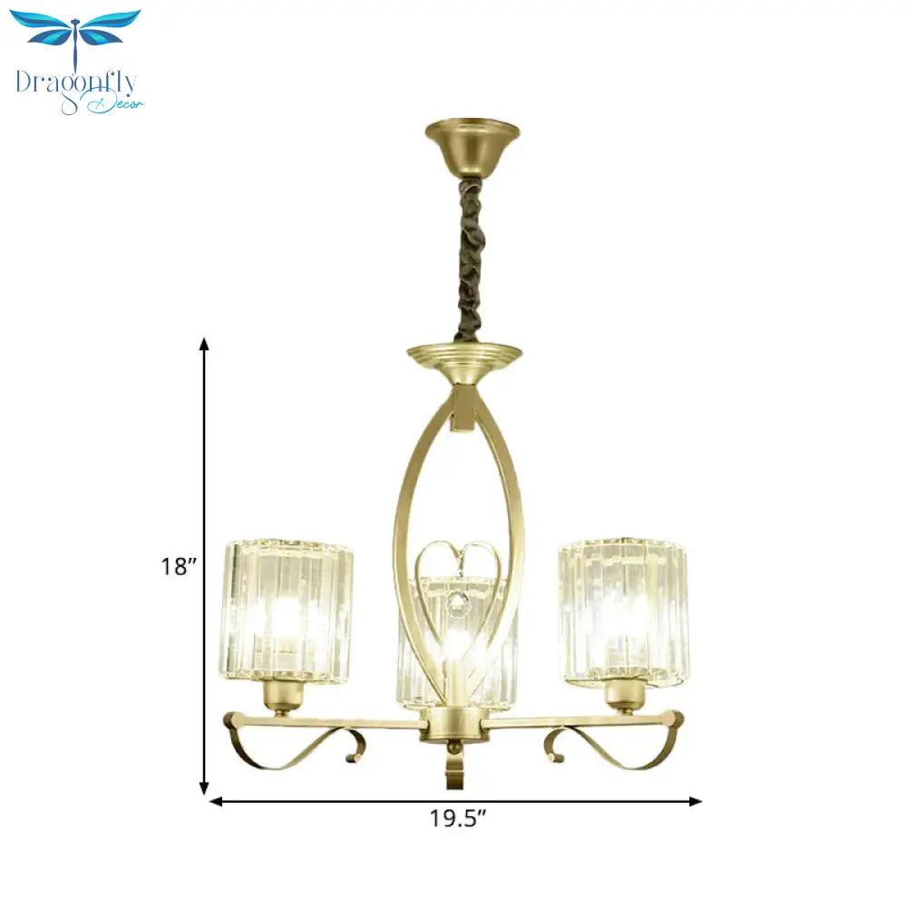 Crystal Cylindrical Suspension Light Traditional 3/6 Heads Sitting Room Chandelier Pendant Lamp In