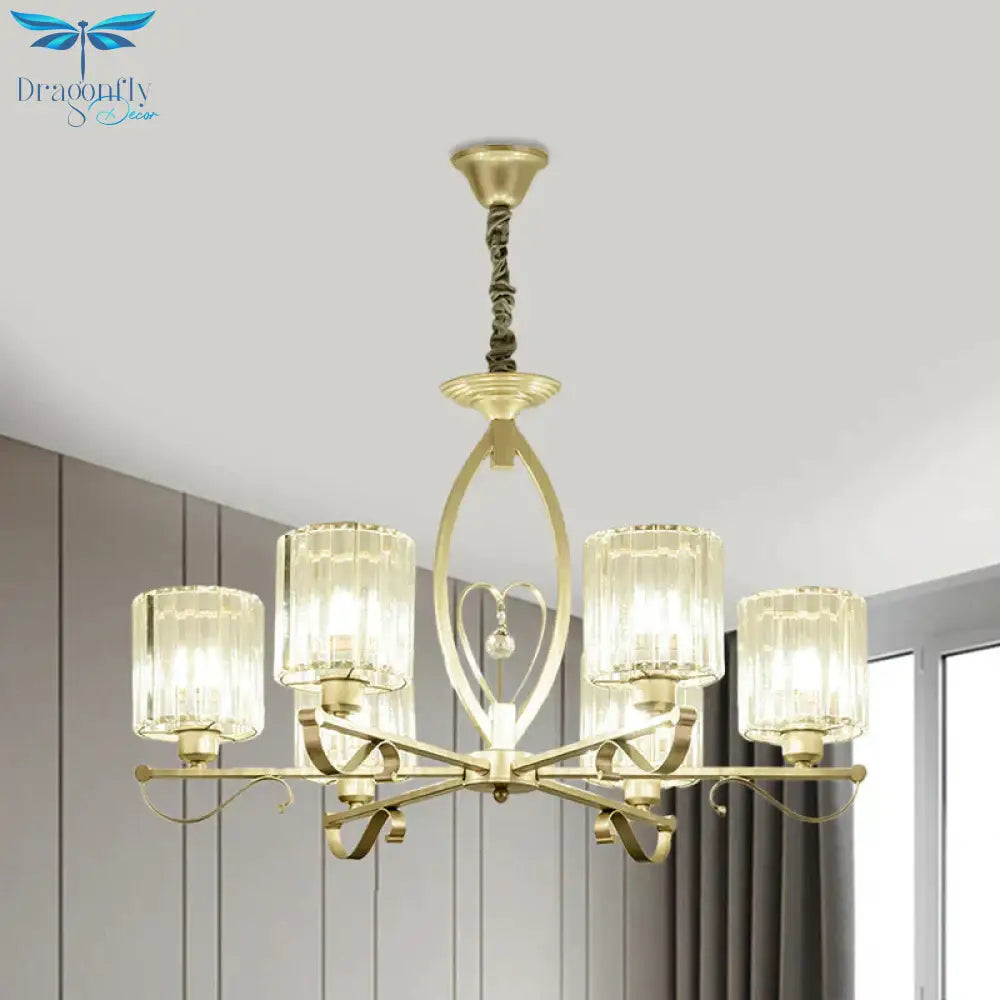 Crystal Cylindrical Suspension Light Traditional 3/6 Heads Sitting Room Chandelier Pendant Lamp In