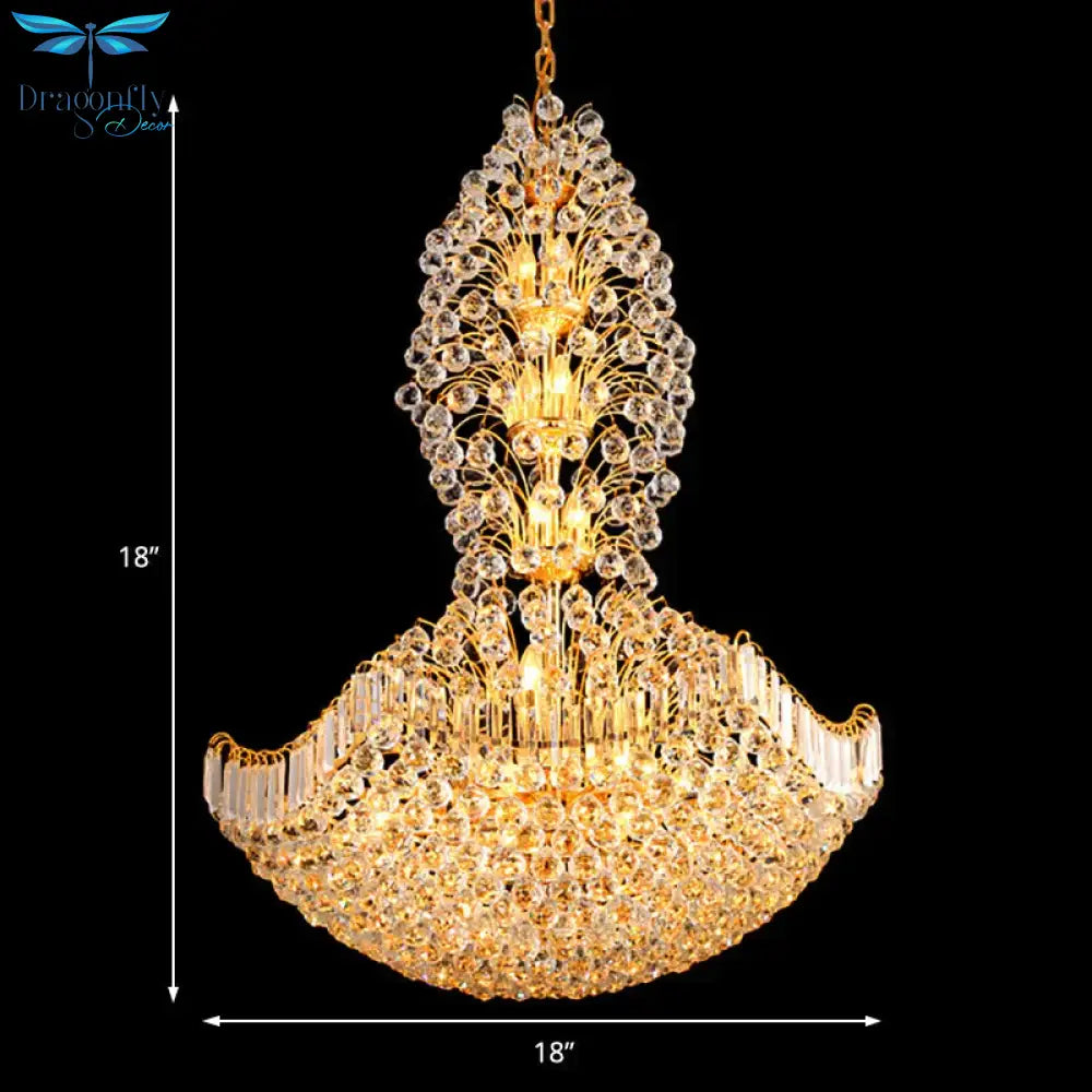 Crystal Dome Hanging Ceiling Light Contemporary 9 Lights Gold Chandelier For Dining Room