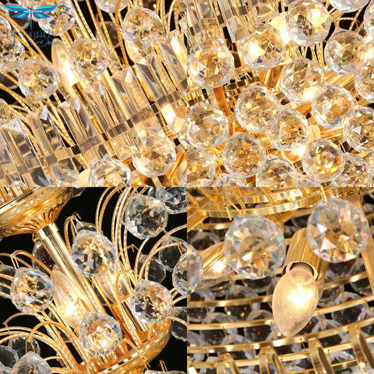 Crystal Dome Hanging Ceiling Light Contemporary 9 Lights Gold Chandelier For Dining Room