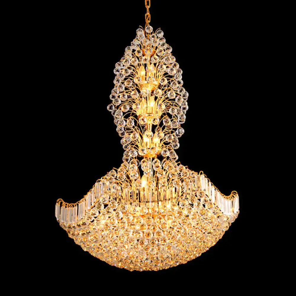 Crystal Dome Hanging Ceiling Light Contemporary 9 Lights Gold Chandelier For Dining Room