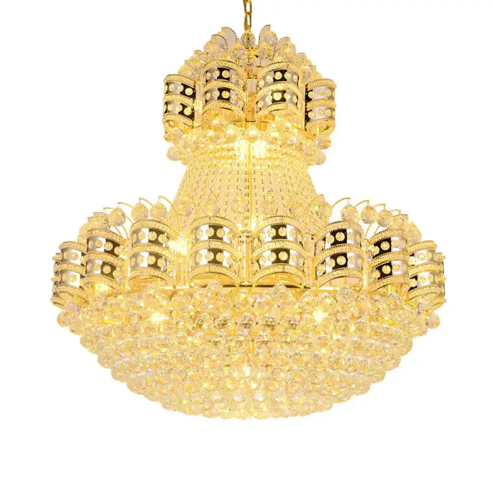 Crystal Domed Chandelier Lighting Tradition 9 Bulbs Gold Pendant Light Fixture With Adjustable