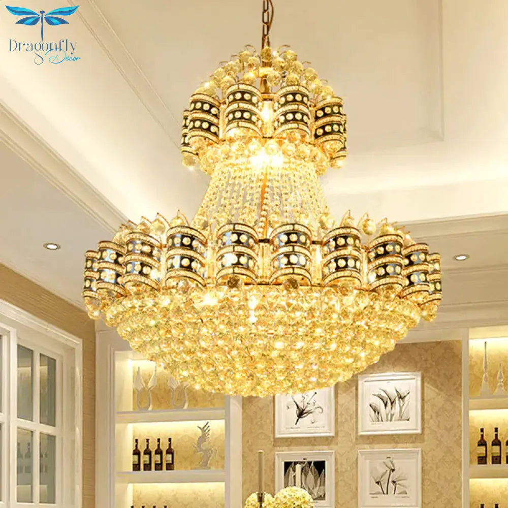 Crystal Domed Chandelier Lighting Tradition 9 Bulbs Gold Pendant Light Fixture With Adjustable