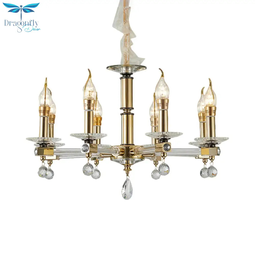 Crystal Draping Gold Chandelier Lighting Candlestick 8 Heads Traditional Drop Pendant