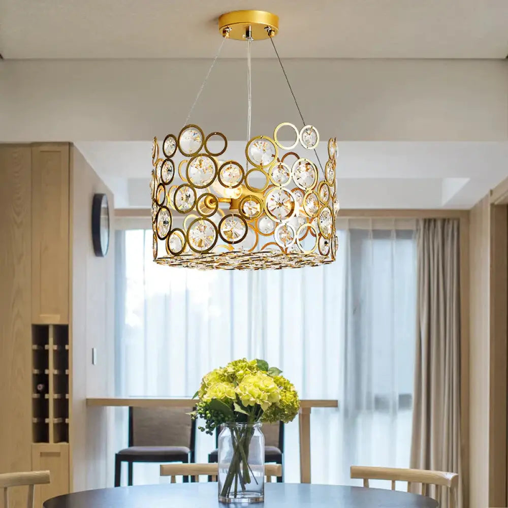 Crystal Encrusted Cylinder Hanging Ceiling Light Postmodern 3 Heads Dining Room Chandelier Lighting